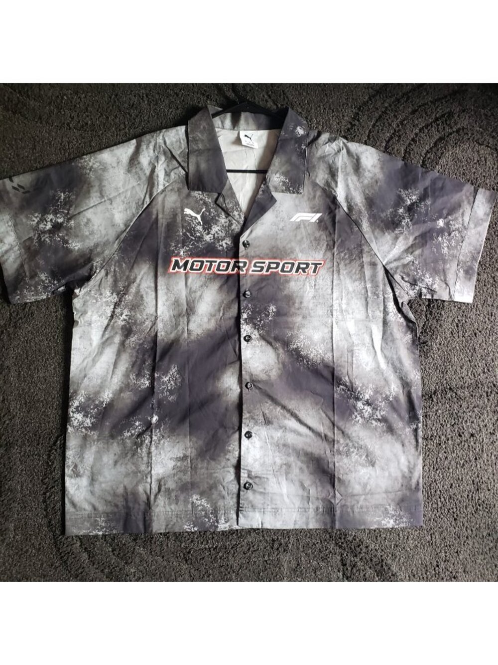 NWT Puma x F1 Formula 1 Motorsport Short Sleeve Button-Down Shirt Black XL